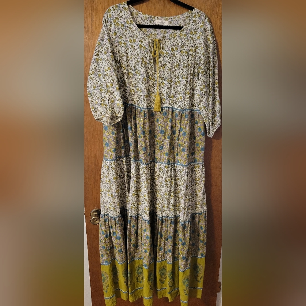 Natural Life maxi dress. Sage,  chartreuse and turquoise. Size L but roomy